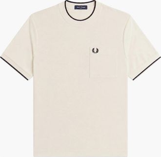 Fred Perry Mens Fred Perry Pocket Detail Piqu&eacute; T-Shirt Ecru - Tan - Size: 42