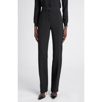 Valentino Garavani High Waist Wool Stretch Crepe Straight Leg Pants in Black at Nordstrom, Size 42
