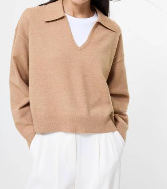 French Connection Sloane Knit Collared Pullover Sweater In Camel Melange