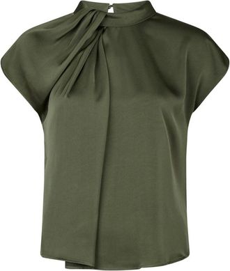 Neo Noir Elegante Drapy Satin Blouse met Knoopdetail - Dames - Blouses - Groen - XL - Polyester - Overhemden