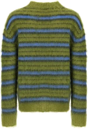 Marni Striped Brushed Mohair Sweater - Olive
