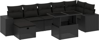 vidaXL Set De Sof&aacute;s De Jard&iacute;n 8 Piezas Y Cojines Rat&aacute;n Sint&eacute;tico Negro Vidaxl