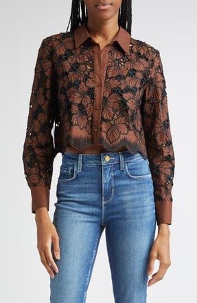 L'agence Seychelle Cutwork Crop Shirt in Hot Fudge/black at Nordstrom Rack, Size Large