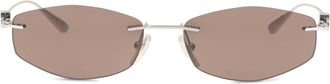 Balenciaga Mens Sunglasses Geometric Oval Light Ruthenium-Brown Metal Ruthenium/brown