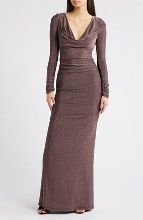 Black Halo Rafaela Long Sleeve Glitter Knit Gown in Rose Quartz at Nordstrom, Size 14
