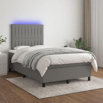 vidaXL Cama Box Spring Con Colch&oacute;n Y Led Tela Gris Oscuro 120x200 Cm Vidaxl