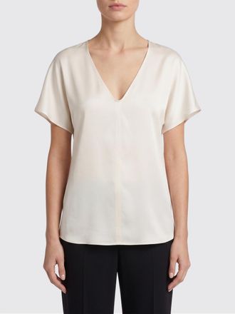 Alysi Blusa in pura seta con scollo a V, maniche corte e taglio dritto
