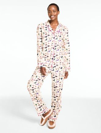 Talbots Plus Size - Cotton Flannel Pajama Set - Sketch Dogs - Ivory - 1X Talbots