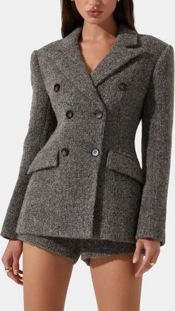 Astr Verity Double Breasted Blazer In Taupe Grey