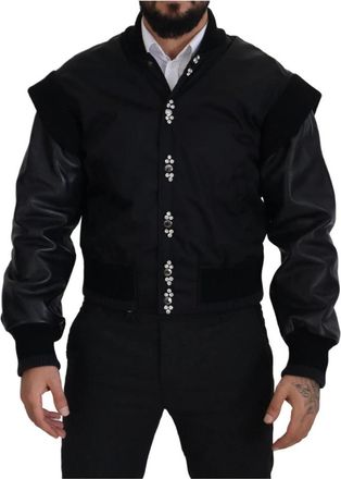 Dolce & Gabbana Bomberjack met kristallen - Heren - Bomber jackets - Zwart - S - Leer - Jassen