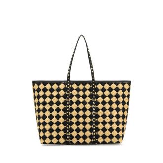 Valentino Garavani Embroidered Raffia Rockstud Shopping Bag