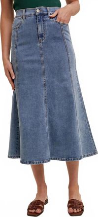 Wishlist Flare Midi Denim Skirt In Blue