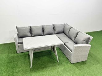 Fimous 6 Seater Garden Outdoor Rattan Furniture Set Oblong Dining Table Set in Light Grey