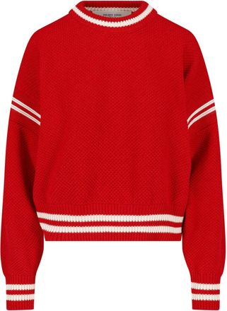 Golden Goose Textured Red Knit Top With Retro Logo Detailing