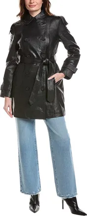 Badgley Mischka Belted Leather Coat