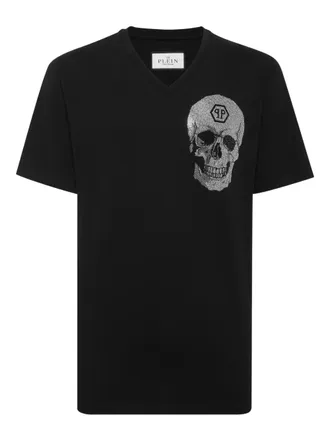 Philipp Plein crystal-skull V-neck T-shirt - men - Cotton/glass - S - Black