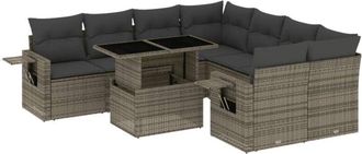 vidaXL Set De Muebles De Jard&iacute;n 9 Pzas Y Cojines Rat&aacute;n Sint&eacute;tico Gris Vidaxl