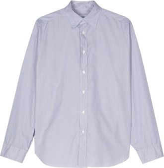 Finamore Blauw Verticaal Gestreept Overhemd - Dames - Overhemden - Blauw - S - Katoen - Overhemden