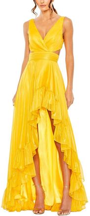 Mac Duggal Cut Out High Low Ruffle Gown