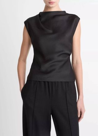 Vince Satin Draped Cowl-Neck Top In Black