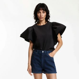 La Redoute Collections Blouse met korte gerimpelde mouwen en ronde hals