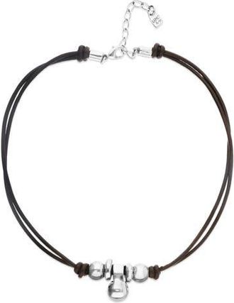 UNOde50 Leather necklace with three sterling silver-plated dials at Nordstrom
