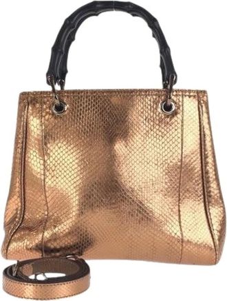 Gucci Pre-owned Handbags, female, Brown, Size: ONE SIZE Pre-owned Bamboo Shopper Small Python 2way bag