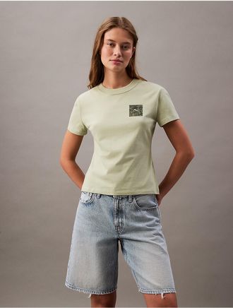 Calvin Klein Jeans Calvin Klein Womens Floral Monogram Logo Graphic Slim T-Shirt - Green - XS