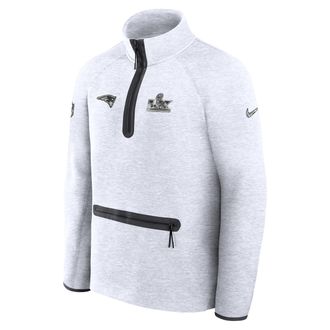 Nike New England Patriots Super Bowl LX Opening Night Tech Fleece Nike Mens NFL 1/2-Zip Top in Grey | 033Y0EBP8KX-67Y