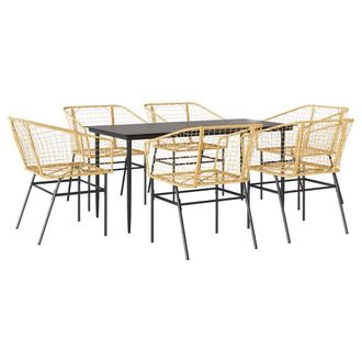 Berkfield Home 7 Piece Garden Dining Set Brown Poly Rattan Glass