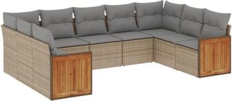 vidaXL Set De Sof&aacute;s De Jard&iacute;n 9 Pzas Con Cojines Rat&aacute;n Sint&eacute;tico Beige Vidaxl