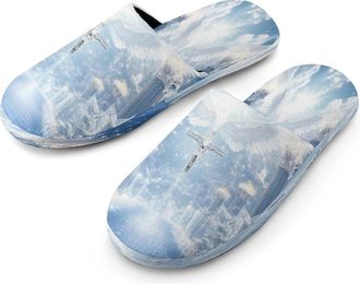 Generic Wings Peace Mens Cotton Slippers Memory Foam Comfort House Shoes Winter Indoor Slipper for Hotel Casa Spa