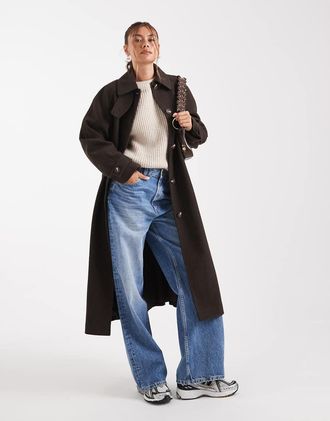 Asos Cappotto taglio lungo color cioccolato-Marrone