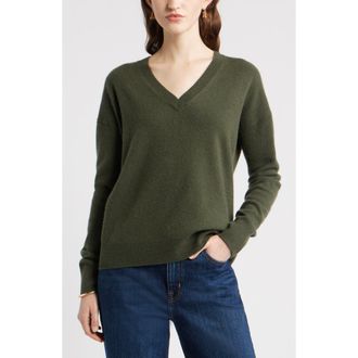 Nordstrom V-Neck Cashmere Sweater in Green Duffel at Nordstrom Rack, Size X-Large