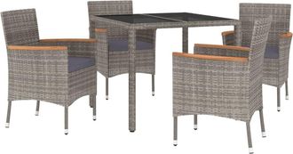 vidaXL Set Comedor De Jard&iacute;n 5 Piezas Con Cojines Rat&aacute;n Sint&eacute;tico Gris Vidaxl