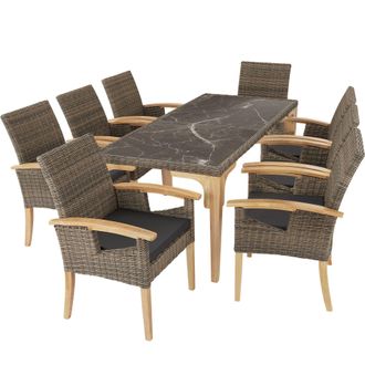 TecTake Garden Table & Chairs - Foggia dining table, 8 Rosarno armchairs in Natural | Size: XL