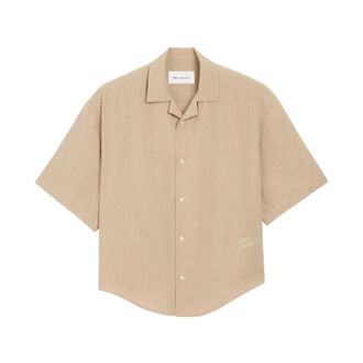 Ami Short Sleeve Shirts, male, Beige, Size: XL Boxy Embroidered Shirt