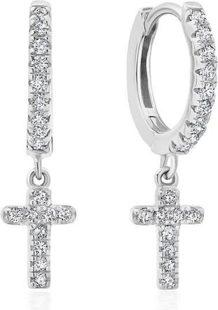 Crislu Pavé Cross Huggie Hoop Earrings in Pure Platinum/Clear Stone at Nordstrom