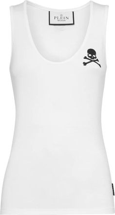 Philipp Plein Tops, Dames, Wit, S, Leer, Tank Top Skull&Bones