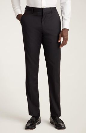 Bonobos Jetsetter Flat Front Hemmed Stretch Wool Dress Pants in Black at Nordstrom, Size 33 X 32