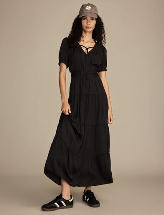 Lucky Brand Womens Crinkle Satin Midi Dress