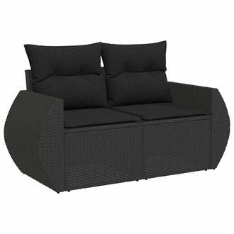 vidaXL Vidaxl - Sof&aacute; De Jard&iacute;n 2 Plazas Con Cojines Rat&aacute;n Sint&eacute;tico Negro