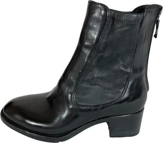 Lemargo Ranch Stretch Leren Enkellaars Zwart - Dames - Laarzen met Hak - Zwart - 37 EU - Leer - Schoenen