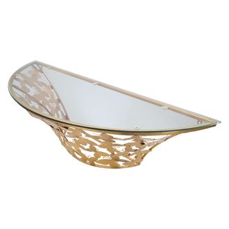 Dmora Consola Azrou, Un Estante, Base Decorada Con Mariposas, Estructura De Vidrio, 120x41x37h Cm, Dorado