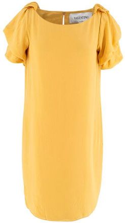 Valentino Garavani Yellow Ruched Shoulder Silk Dress Size S