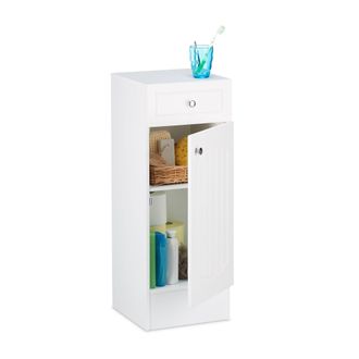 Relaxdays Mobile Bagno In Mdf, Armadietto Con Cassetto, Design A Lamella, Con Unanta, Hlp: 80 X 30,5 X 30,5 Cm, Bianco - Relaxdays