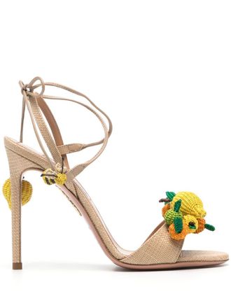 Aquazzura Citrus Punch 105mm raffia sandals - women - Raffia/Calf Leather/Calf Leather - 39 - Neutrals