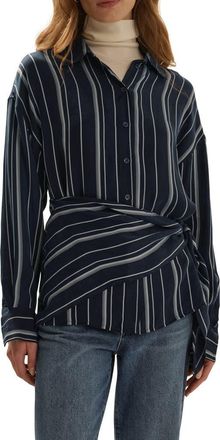 Favorite Daughter The Positano Striped Shirt in Midnight Grey Stri at Nordstrom, Size X-Large