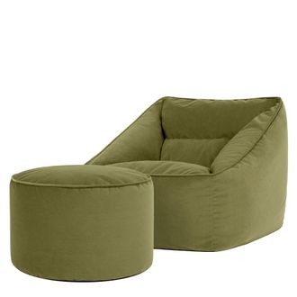 Icon Brand Puf sill&oacute;n con reposapi&eacute;s redondo terciopelo verde oliva