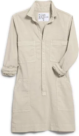 Frank & Eileen Ireland Long Sleeve Stretch Cotton & Linen Shirtdress in Cement at Nordstrom, Size X-Large